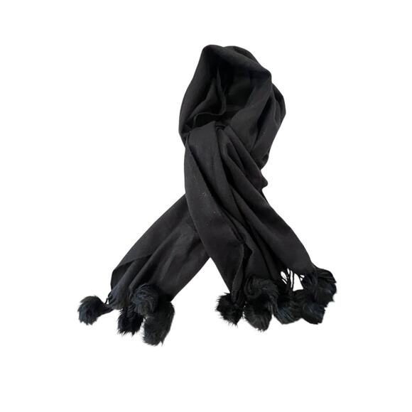 Chico Black Scarf Soft Pompoms Acrylic Large 24” Wide 72” Long - Picture 1 of 7